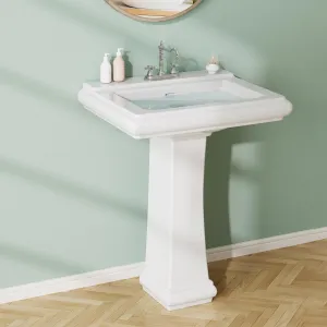 Rectangular Pedestal Sink, Bathroom Pedestal Sink 26 X 20 Inch White Ceramic Pedestal Bathroom Sink Overflow and 1 Faucet Hole