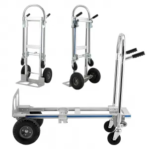 Heavy Duty Aluminum Folding Hand Truck, Convertible 4-Wheel and 2-Wheel Dolly Cart, Industrial Collapsible Cart for Office Moving