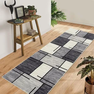 Washable Runner Rug 2x6 Runner Modern Geometric Rug Non Slip Kitchen Rugs Entryway Rug Grey Rug Contemporary Soft Bathroom Rugs Stain Resistant Carpet for Hallway Laundry Grey