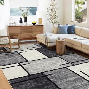 Geometric Grey 8x10 Washable Rugs, for Living Room Modern Geometric Rug Non Slip Grey Rectangle Rug Soft Floor Mats Large Area Rug Stain Resistant Carpet for Bedroom Dining Room Nursery