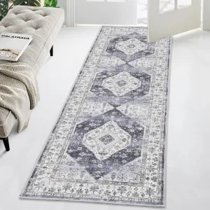 Washable Rug 2 x 6 Hallway Runner Rug Non-Slip Boho Vintage Kitchen Floor Throw Covers Low Pile Stain Resistant Carpet Soft Retro Distressed Rug for Entrance Porch Laundry，Blue