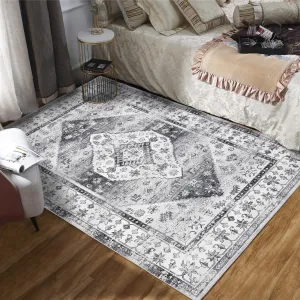 Area Rug 6x9 Soft Washable Rugs for Living Room Non-Slip Low Pile Indoor Carpet Vintage Rug Non-Shedding Foldable Thin Rug Boho Distressed Aesthetic Carpet for Bedroom Nursery Dorm Grey