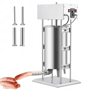 Commercial Stainless Steel Sausage Stuffing Machine - 200W Upright Electric Model with Infinitely Adjustable Speed, Dual Speed Control, 5 Sausage Tubes, Easy to Clean, 25L Capacity