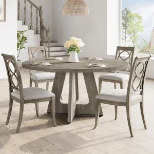 47-Inch Round Large Dining Table, Wooden Kitchen Table for 4, Farmhouse Dinner Table With Wooden Top and Legs for Home Dining Room or Living Room - Grey(Only Table)