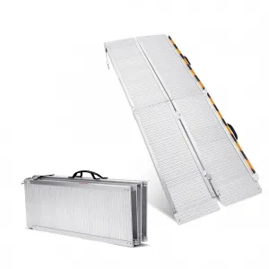 Portable Wheelchair Ramp Aluminum Folding Lightweight 600Lb Capacity Safety Lock Non-Slip Surface Foldable for Cars Steps Curbs