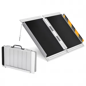 600LB Capacity Aluminum Threshold Ramp for Wheelchairs & Scooters, Foldable Portable Design, Anti-Slip Surface, Stainless Steel Hinge, Doorways & Steps Access