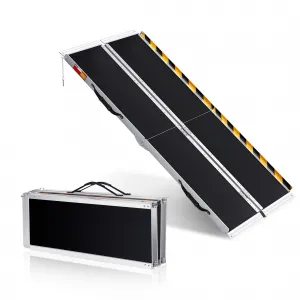 Aluminum 7FT Threshold Ramp for Wheelchair & Scooter, Heavy-Duty 600LB Capacity, Foldable Portable Design, Non-Skid Surface, Corrosion-Resistant, Reflective Safety, Doorways & Curbs