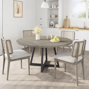 47-inch Round Large Dining Table, Wooden Kitchen Table for 4, Industrial Dinner Table with Wooden Top and Metal Base for Home Dining Room or Living Room - Grey(Only Table)