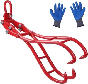 28" Log Lifting Tongs With 1 Pair Gloves Heavy Duty 4 Claws Felled Timber Claw Hook Logging Grabber