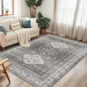 5x7 Large Vintage Area Rug - Traditional Distressed Print, Non-Slip Soft Indoor Rug for Bedroom Living Room Dining Room, Brown