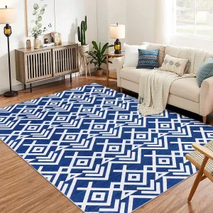Geometric Moroccan 9x12 Area Rug | Washable Non-Slip Stain Resistant & Ultra-Thin Low Pile | Farmhouse Accent Rug for Living Room, Bedroom, Dining Room