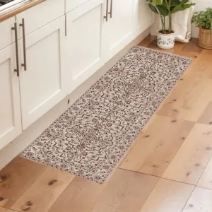 2x6 Ft Boho Area Rug, Modern Machine Washable Floral Rug, Ultra Thin Low Pile, Camel Red, Non Slip Backing for Living Room Bedroom