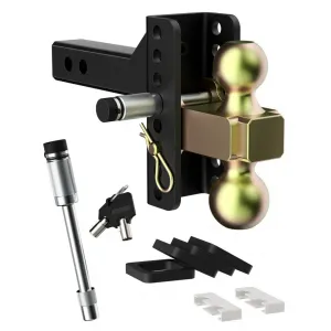 Adjustable Trailer Hitch Solid Hitch, Fits 2-Inch Receiver, 5-Inch Drop Hitch, Steel Tow Balls 2" & 2-5/16, 12,500 LBS GTW for Heavy Duty Truck, with 2 Locks