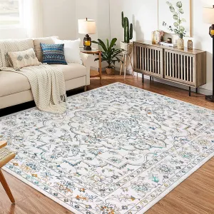10x13 Ft Boho Area Rugs, Modern Machine Washable Floral Rug for Living Room Bedroom, Multicolor