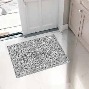 2x3 Ft Boho Area Rugs, Modern Machine Washable Floral Rug for Living Room, Black, Ultra Thin Low Pile