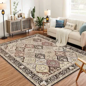 Moroccan Trellis Area Rug 5x7 for Living Room, Washable Ultra-thin Soft Rugs 5x7 for Bedroom, 5x7 Large Non-slip Non Shedding Carpet for Dining Room Office, Brown