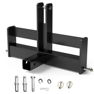3 Point Trailer Hitch with 2" Receiver for Category 1 Tractors - Heavy-Duty Steel, Quick-Install, Rust-Resistant, Includes Suitcase Weight Brackets - Industrial Use