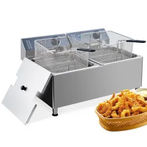 Deep fryers Commercial Deep Fryer 11L x 2 Large Dual Tank Electric Countertop Fryer for Restaurant with 2 Frying Baskets and Lids, 1700W x 2, 110V