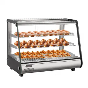34 in Commercial Food Warmer Display Case With Adjustable Shelves, Glass Sliding Doors, 3 Tier Electric Heated Cabinet, Countertop, Stainless Steel & Tempered Glass
