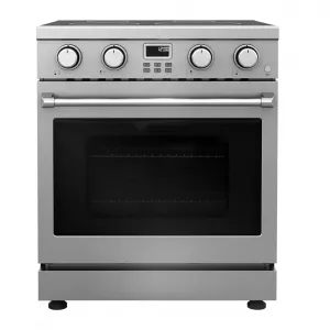 Professional Electric Range with 4 Heating Elements Cooktop,30“ Convection Oven Capacity,in Stainless Steel,Clock and Timer,Smooth Glass Top