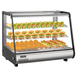 Commercial Food Warmer Display Case With Adjustable Shelves, Glass Sliding Doors, 3 Tier Electric Heated Cabinet, Countertop, Stainless Steel
