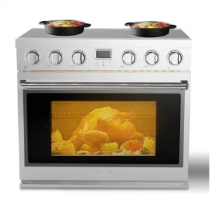 36" Electric Range with 6 Heating Elements Cooktop, 6 Functions Convection Electric Oven, 6 Cu.Ft Capacity, Stainless Steel, Clock, Smooth Glass Top