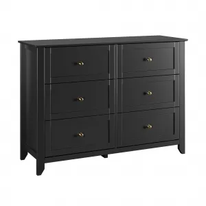 Black Dresser for Bedroom, 6 Chest of Drawer Dresser for 48 inch TV, Modern Wood Organizer TV Stand for Living Room, Closet Storage, Entryway, Kids Bedroom