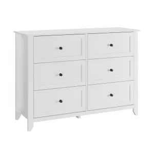 White Dresser for Bedroom, 6 Chest of Drawer Dresser for 48 inch TV, Modern Wood Organizer TV Stand for Living Room, Closet Storage, Entryway, Kids Bedroom