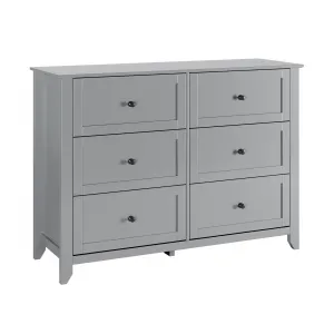 Grey 6 Chest of Drawer Dresser, Modern Dresser with Deep Drawers and Nickel Round Handle, Wood Organizer Storage Cabinet for Bedroom, Living Room, Hallway