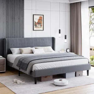 King Bed Frame, Platform Bed Frame with Upholstered Wingback Headboard, Heavy-Duty Frame Support, Noise-Free, Easy Assembly, No Box Spring Needed, Dark Gray