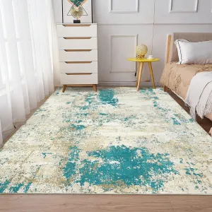 Modern Abstract Rug 4x6 Washable Soft Colorful Non Slip Low Pile Indoor Floor Carpet Blue