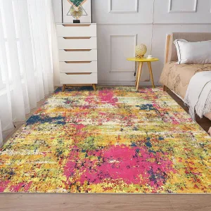 Abstract Rug 8x10, Large Living Room Rug, Modern Soft Colorful Non Slip Low Pile Indoor Carpet, Pink Grey Blue