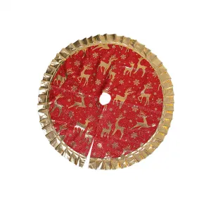 Christmas Tree Skirt, 35.4 Inches Tree Skirt Christmas Deer Snowflakes Pattern Christmas Tree Mat Fur Skirts for Indoor Outdoor Holiday Party Christmas Decorations