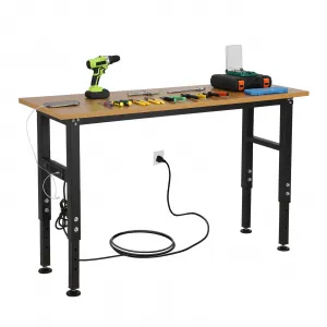 60" x 20" Adjustable Workbench with Power Outlet - Heavy-Duty Work Bench with Foot Pads, 2500 lbs Load Capacity for Garage and Workshop