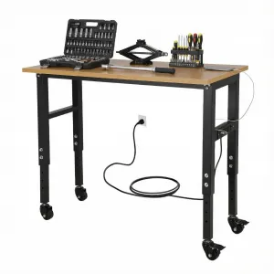 48x24 Inch Adjustable Workbench - Heavy-Duty Work Table with Wheels, 5 Power Outlets, 2500 lbs Capacity, Metal Frame, and Wood Top for Garage, Home, and Office