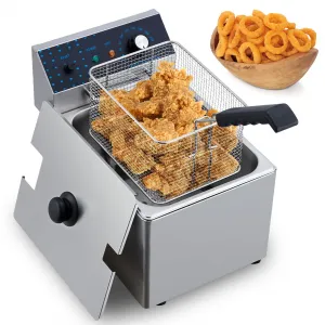 8L 1600 Watts Electric Deep Fryer - Stainless Steel Commercial Single Tank with Adjustable Temp (140-392°F) & Basket - Countertop Fryer for Kitchen/Restaurant
