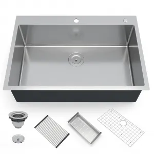Kitchen Sink,33 Inch Drop in Kitchen Sink, 33 x 22 Kitchen Sink Drop in 16 Gauge Stainless Steel Kitchen Sink Top Mount Single Bowl Deep Kitchen Sink and Accessories,Workstation Sink