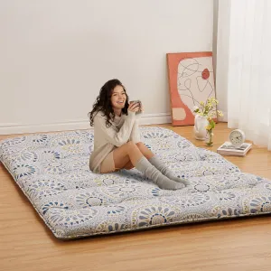 Japanese Futon Mattress, Full Size Futon Floor Mattress Japanese Style Floral Pattern Mattress for Floor, Tatami Mat, Sleeping Mattress Pad for Camping Travel, Disc Flower