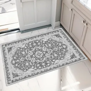 3x5 Ft Vintage Area Rug with Rubber Backing for Living Room, Bedroom, Kitchen, Gray