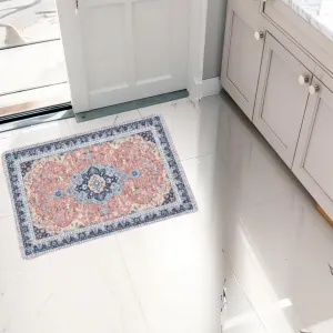 2x3 Ft Vintage Area Rug, Machine Washable Low Pile Rug with Rubber Backing, Non-Slip Pink Carpet for Living Room, Bedroom, Kitchen, Dining Room, Home Office