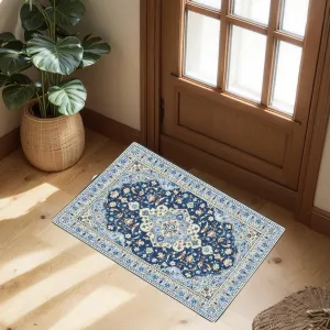2x3 Ft Vintage Machine Washable Area Rug with Rubber Backing for Living Room Bedroom Kitchen Dining Room Home Office Blue