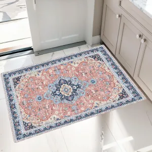 4x6 Ft Vintage Machine Washable Area Rug with Rubber Backing for Living Room, Bedroom, Kitchen, Dining Room, Home Office - Pink
