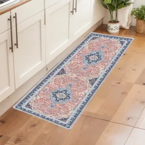 2x6 Ft Area Rugs Vintage Machine Washable Low Pile Non-Slip Pink for Living Room Bedroom Kitchen Dining Room Home Office