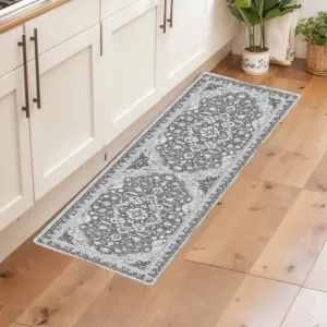 2x6 Ft Vintage Machine Washable Area Rug with Rubber Backing for Living Room, Bedroom, Kitchen, Dining Room, Home Office, Gray