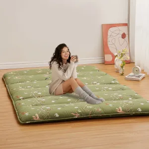 Japanese Futon Mattress, Full Size Futon Floor Mattress Japanese Style Floral Pattern Mattress for Floor, Tatami Mat, Sleeping Mattress Pad for Camping Travel, Fly Bird