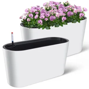 Tall Oval Planter for Patio/Porch, Durable Plastic, All-Weather, Removable Insert, Modern Design, White
