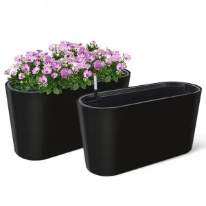 Tall Oval Planter + Durable All-Weather + Removable Insert + Plastic + Modern Design + Black + Outdoor/Patio/Porch