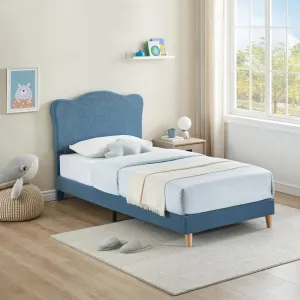 Twin Size Upholstered Bed Frame with Adjustable Crown Headboard, Velvet Princess Platform Bed, Heavy Duty, Solid Wood Slat Support, No Box Spring Needed, Easy Assembly, Blue
