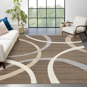 Washable Area Rug 8x10 Large Rug Modern Rugs Brown Abstract Rugs Geometric Rugs Soft Geometric Carpet Non-Slip Rugs Stain Resistant for Living Room Farmhouse Dining Room Kids Play Mats,8x10