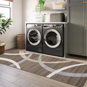 Washable Runner Rug 2x6 Abstract Circles Area Rug Non Slip Hallway Runner Rug Low Pile Area Rug Indoor Floor Cover for Bedroom Bathroom Laundry Room